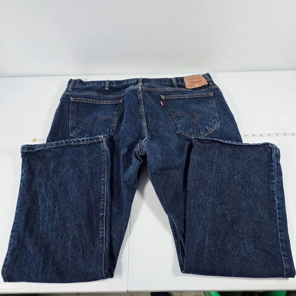 Levis 517 Mens Dark Wash Boot Cut Denim Jeans 44x32 Indigo Blue 100% Cotton